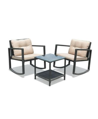 3 Pieces Patio Rattan Furniture Set with Rocking Chairs and Table