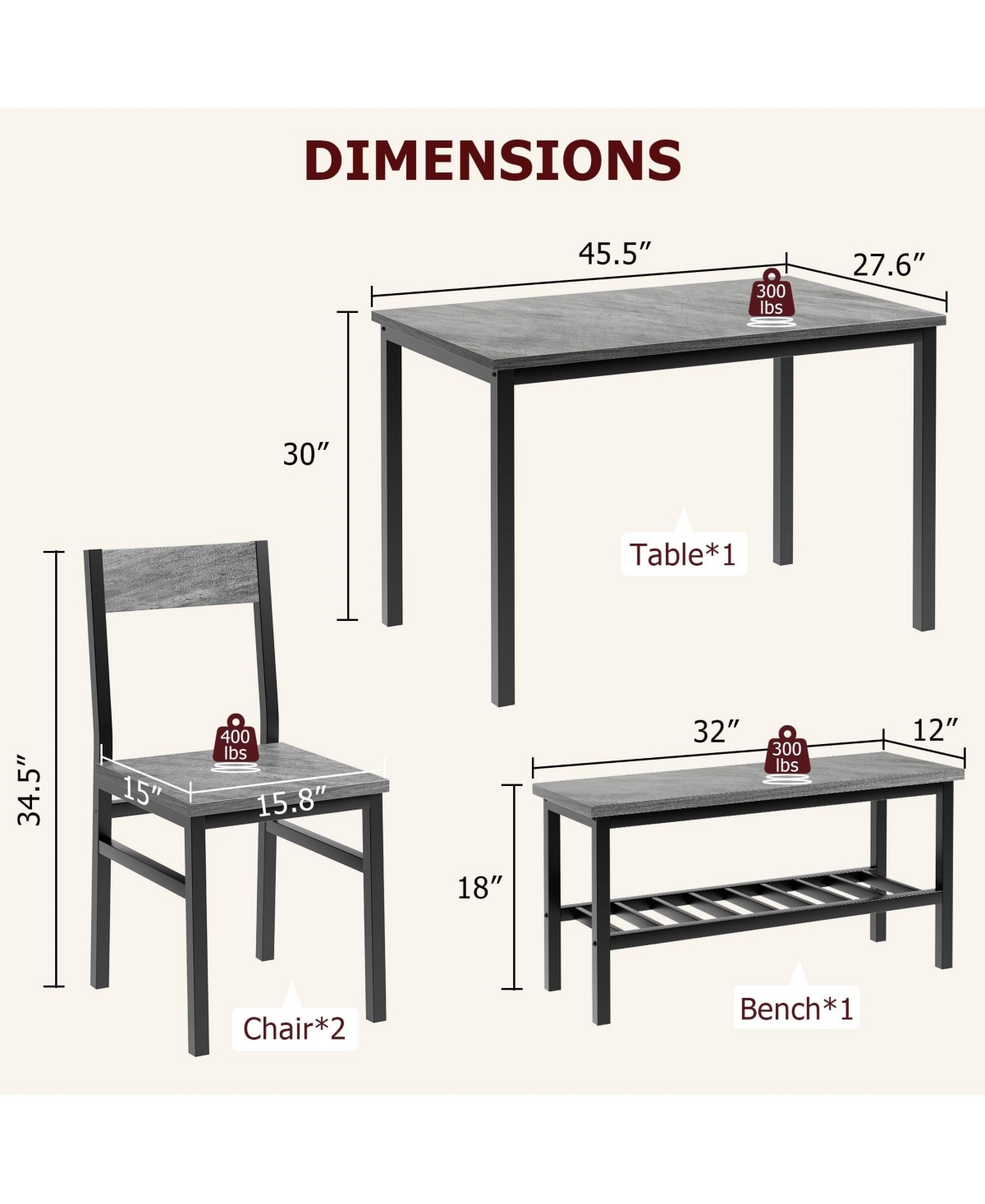 gaomon Dining Table Set for 4, Modern Kitchen Table with Chairs and Bench