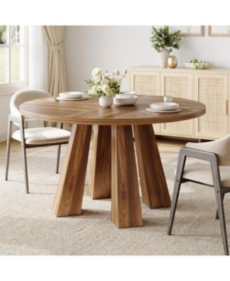 Dining Table for 4, 47 Inch Kitchen Table, Round Dining Room Table with Sturdy Base for Dining Room, Kitchen (Table Only)