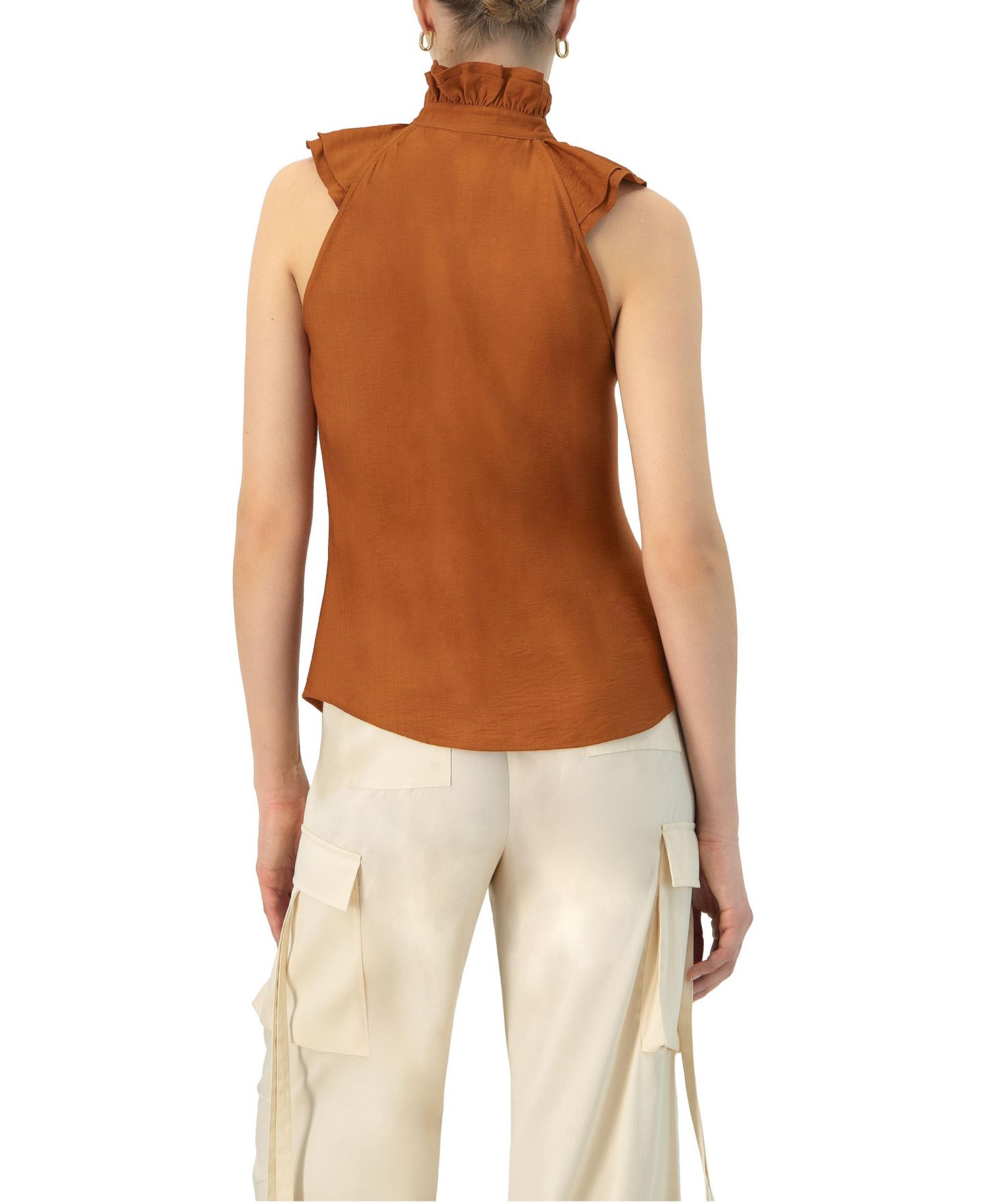 Women's Sleeveless High Neck Blouse with Front Buttons