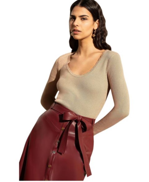 Женский топ Yumi Metallic Knitted Ribbed, цвет: Золотой