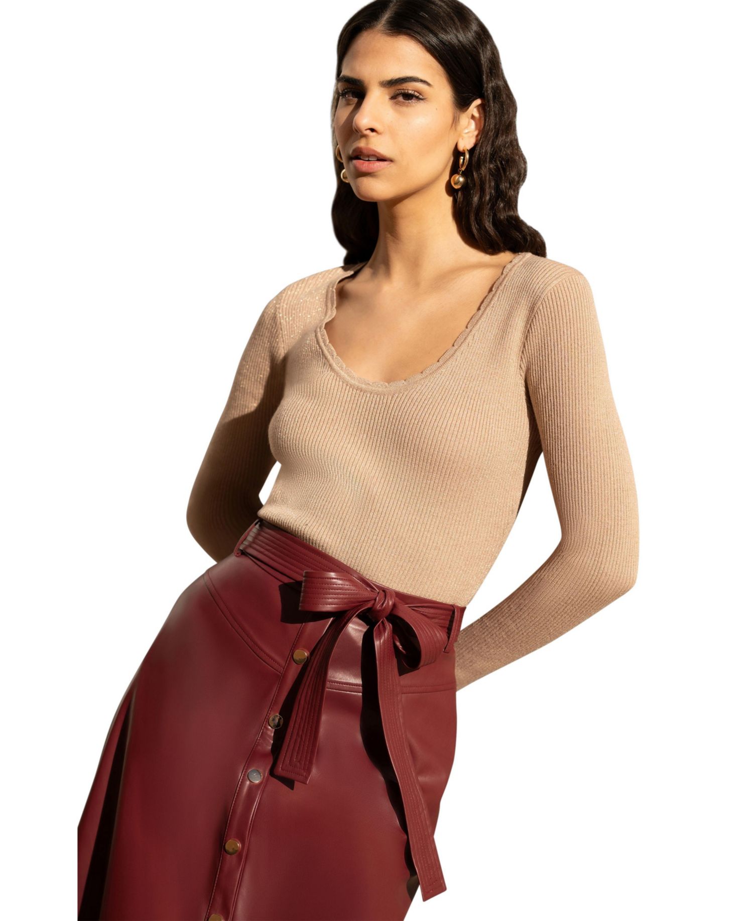 Women's Metallic Knitted Ribbed Top