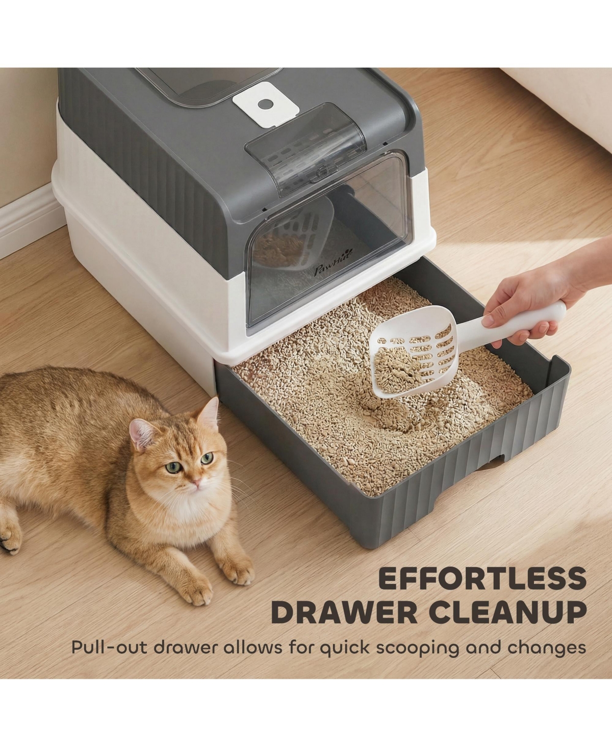 PawHut Cat Litter Box with Pull Out Drawer Tray