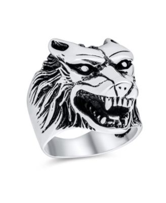 Bling Jewelry Hunter Animal Norse Viking Warrior Signet Fierce Wolf Head Ring Oxidized 925 Sterling Silver - Silver 94$