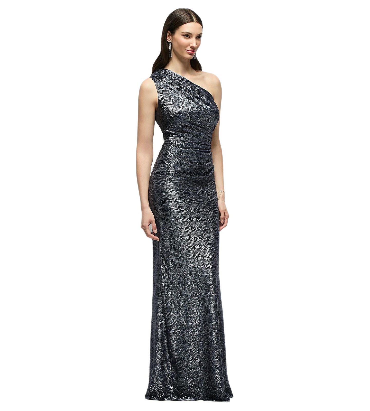 Женские платья After Six One-Shoulder Soho Metallic Ruched Waist Gown, цвет: Полуночный тёмно-синий — фото 3