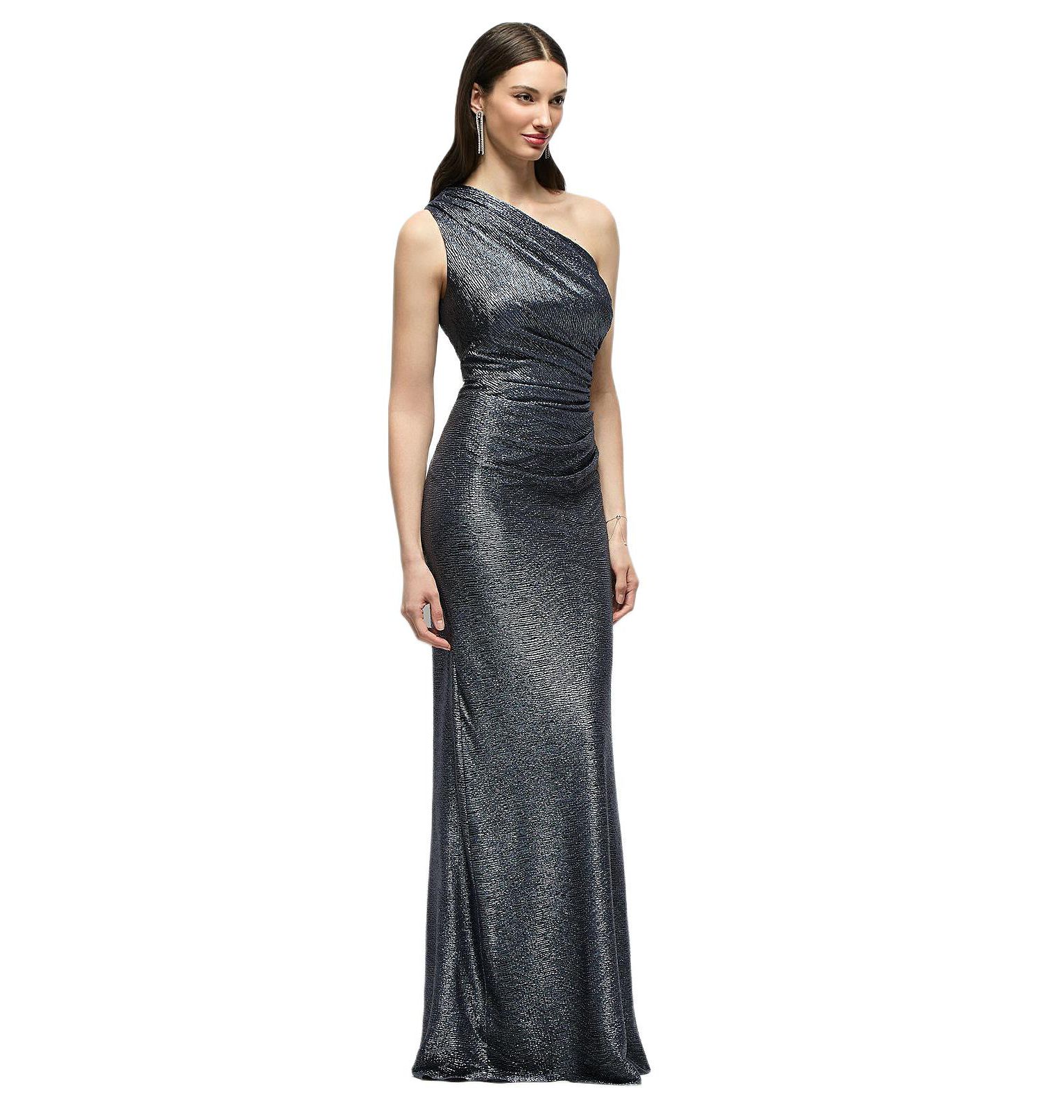 Women's One-Shoulder Soho Metallic Ruched Waist Gown