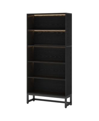 Modern Tall Bookcase with Built-In LED Lights for Stylish Storage