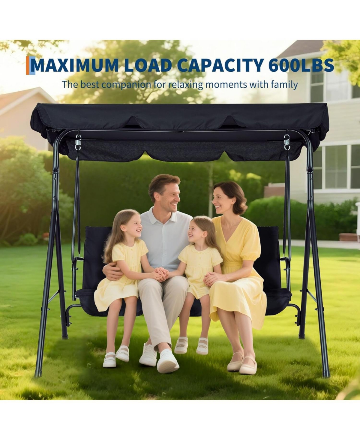 gaomon 3-Seat Patio Swing Chair With Adjustable Canopy And Thick Waterproof Cushions, Outdoor Steel Frame Porch