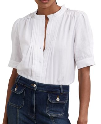 Women's Cotton Cheesecloth Frill-Neck Top