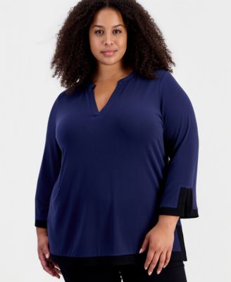 Plus Size 3/4-Sleeve Split Neck Tunic, Macy's Exclusive