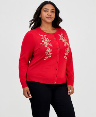 Plus Size Embellished Floral Applique Cardigan