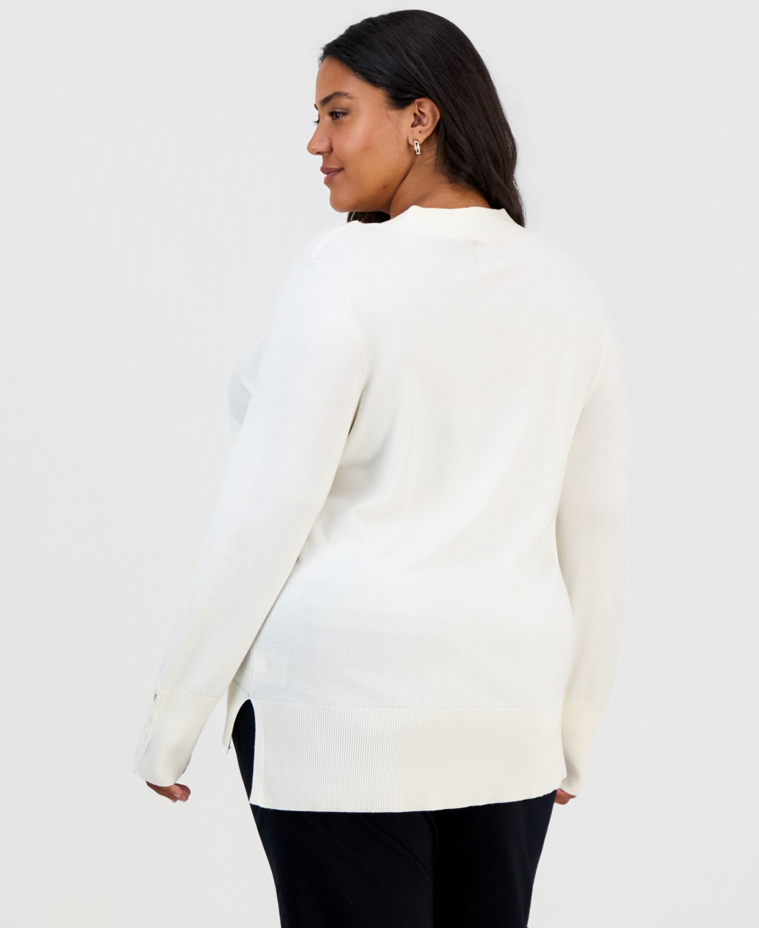 Plus Size High-Low Hem V-neck Sweater
