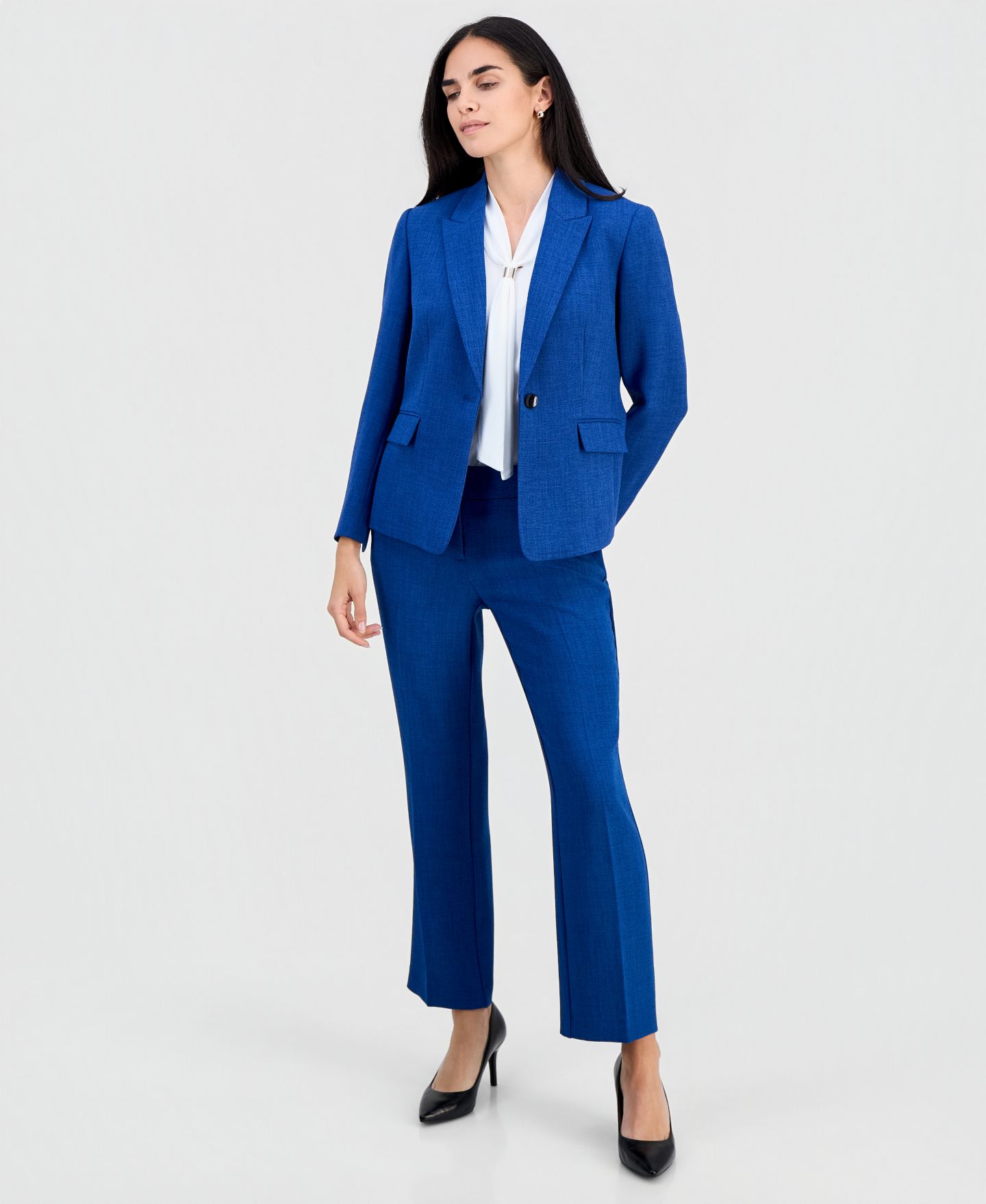 Женский пиджак Kasper Petite Peak-Lapel One Button Blazer, цвет: Синий ночной разноцветный — фото 2