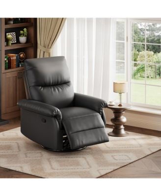 Oversized Swivel Rocker Recliner Chair – Modern PU Leather, Deep Seat, Padded Armrests, 360degree(s) Glider Single Sofa, USB Charging Port