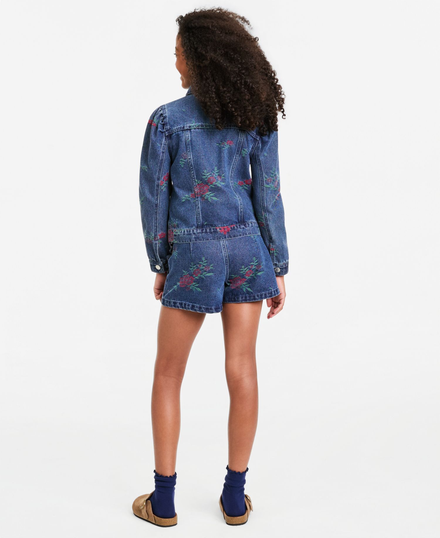 Girls' S-XL Floral Jacquard Trucker Jacket With Bows