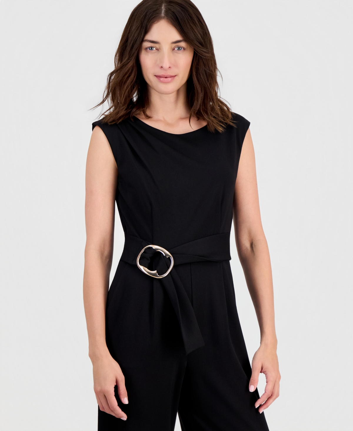 Tahari Asl Women's Buckle-Belted Sleeveless Jumpsuit