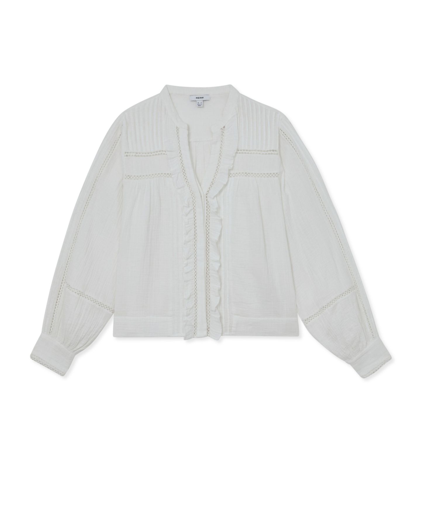 Женский топ REISS Cotton Cheesecloth Long-Sleeve, цвет: Слоновая кость — фото 4