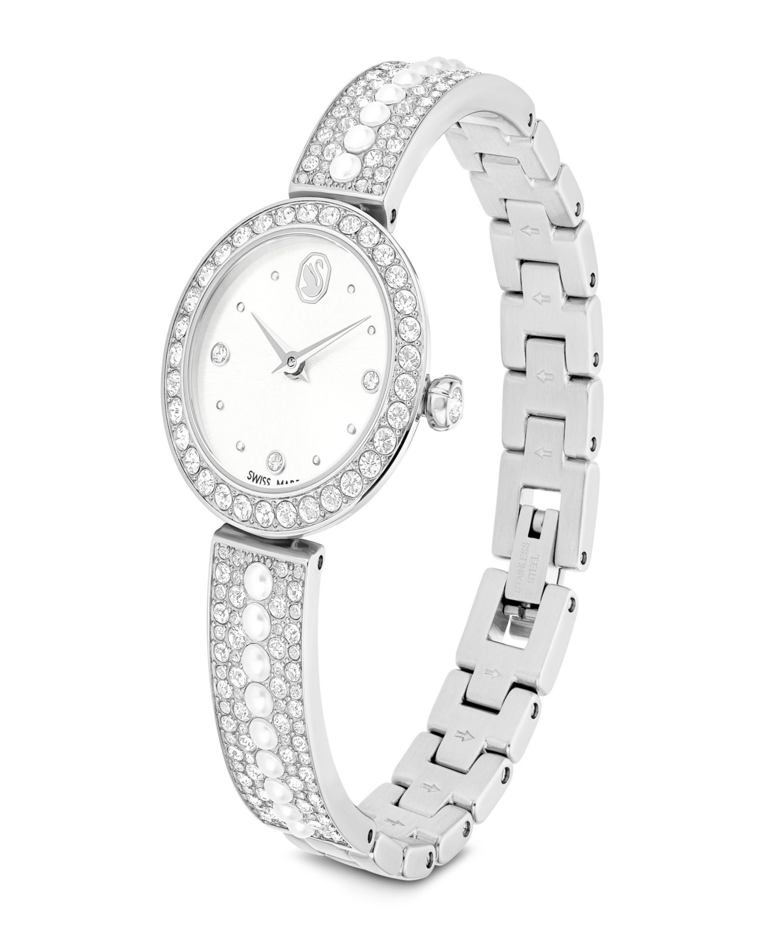 Matrix Imitation Pearl Swiss Made Crystal Bangle Bracelet Watch 26 x 26mm
