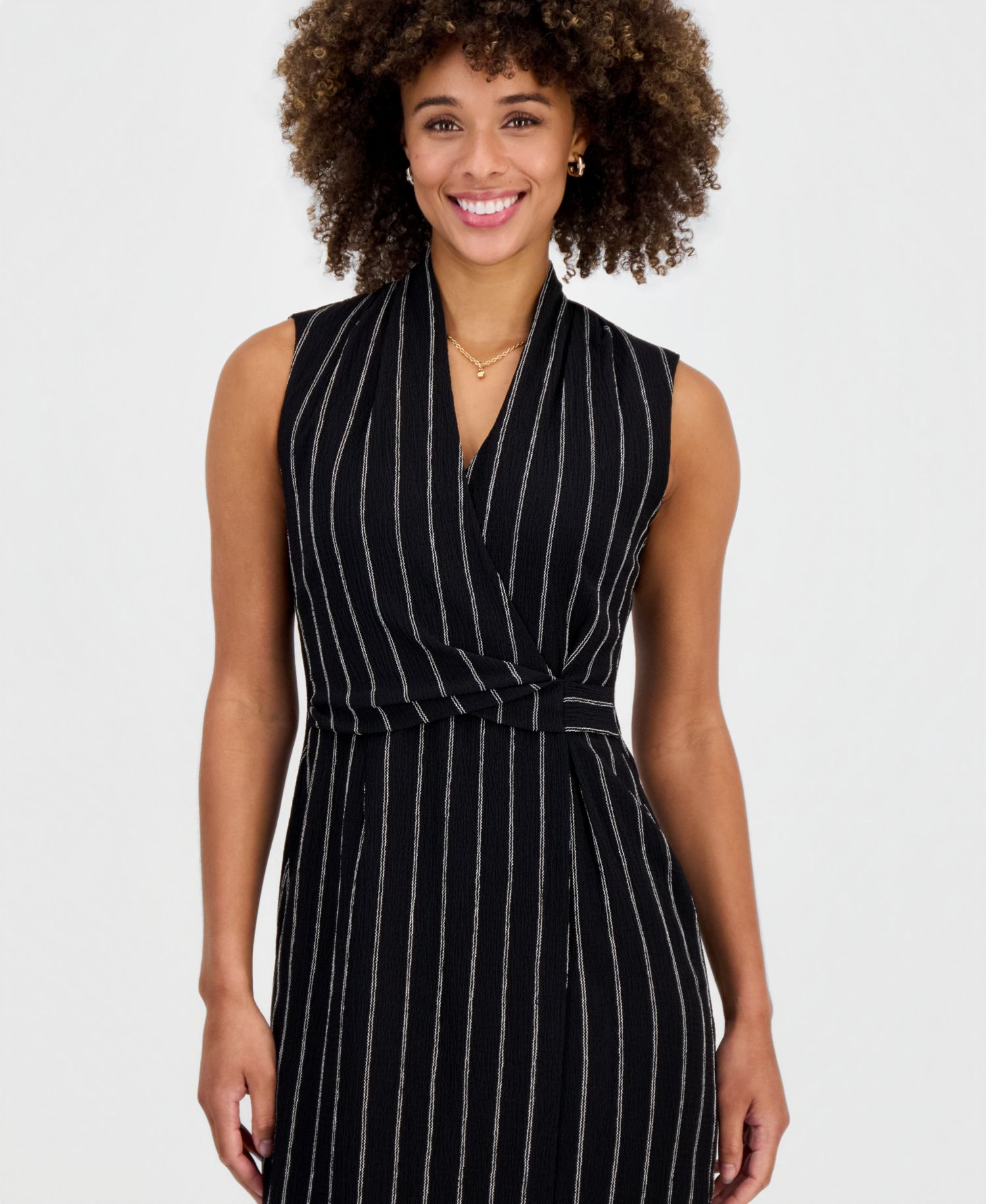Women's Wrap-Front Sleeveless Midi Dress
