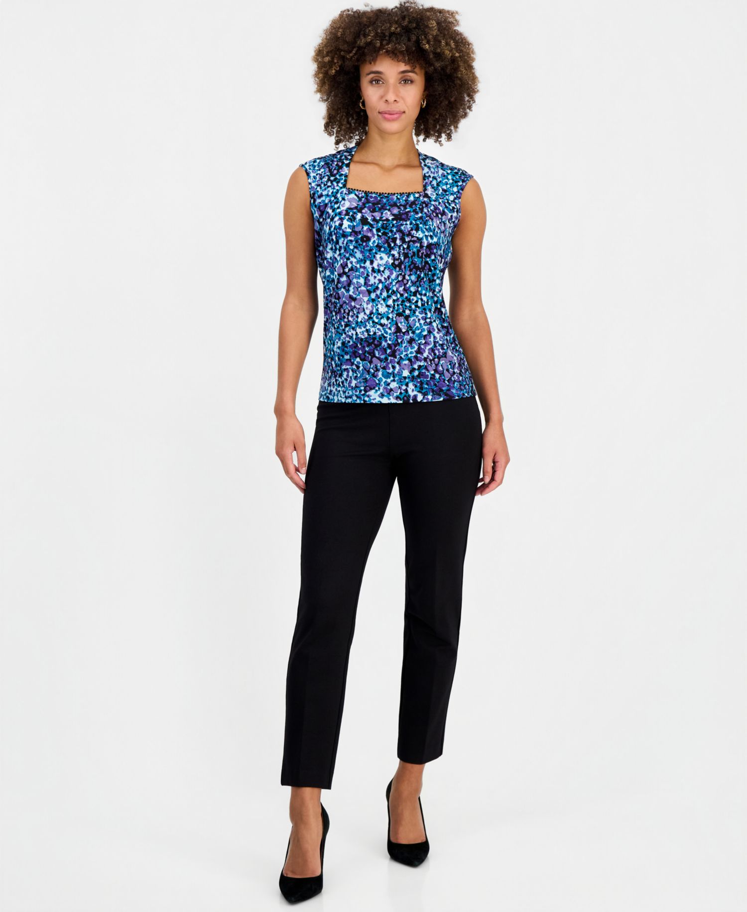 Petite Square-Neck Cap-Sleeve Top