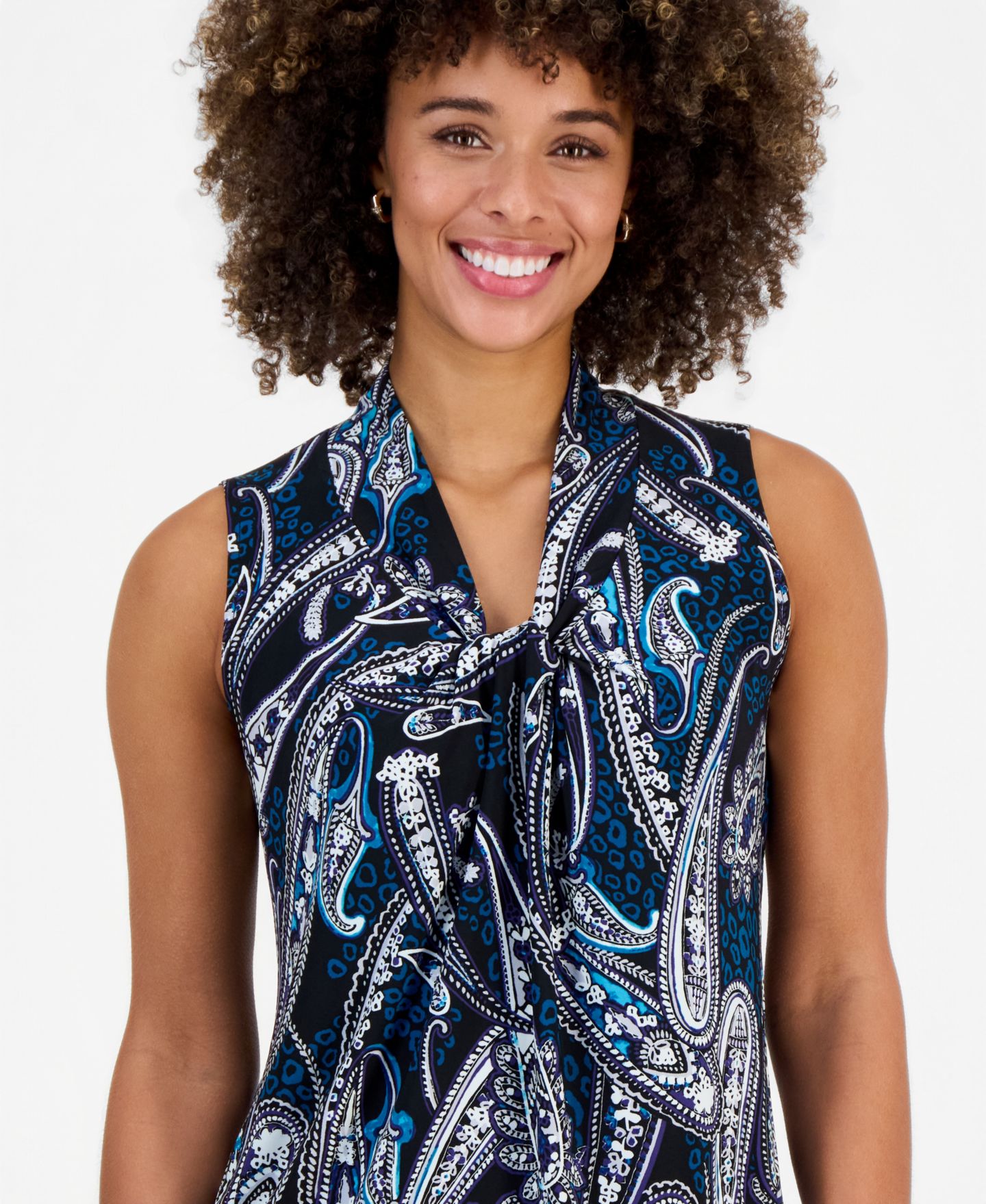 Женская блузка Kasper V-Knot-Neck Sleeveless Blouse, цвет: Чёрный разноцветный — фото 3