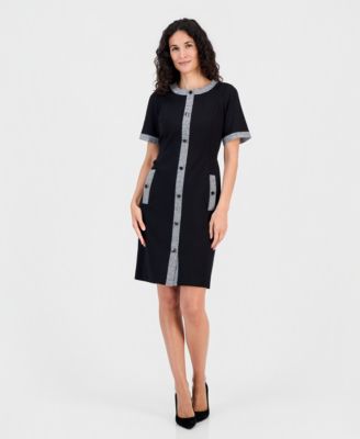 Women's Tweed-Trim Short-Sleeve Sheath Dress