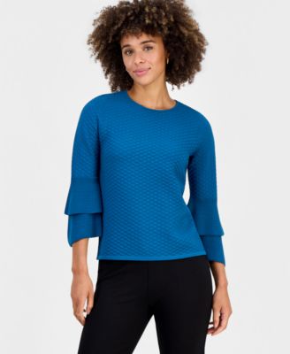 Women's Textured Knit Flared-Cuff 3/4-Sleeve Top