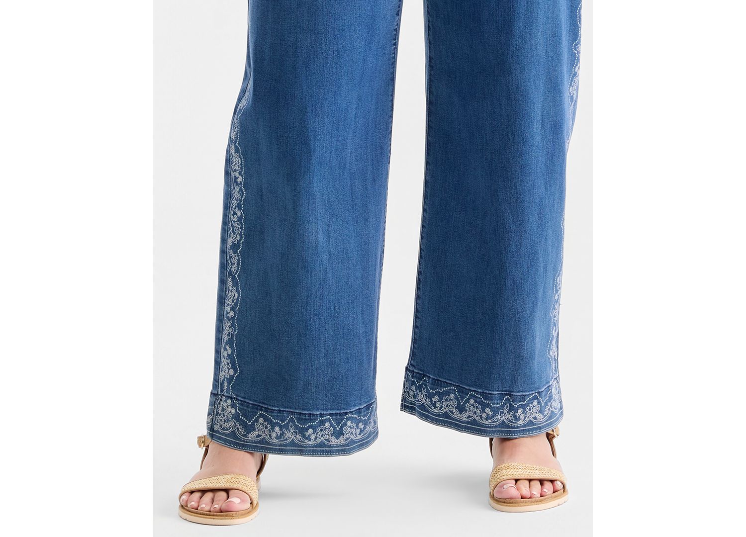Plus Size Printed High-Rise Five-Pocket Wide-Leg Jeans