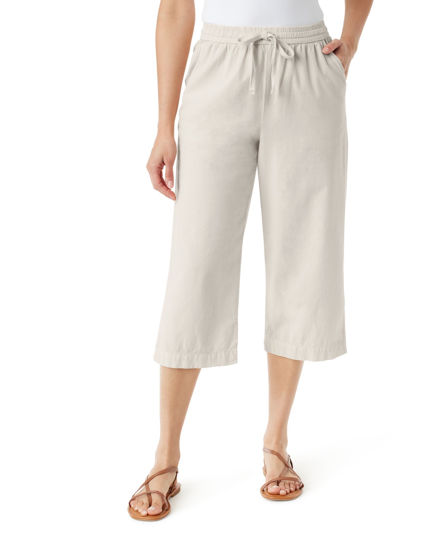 Women's Cotton Gauze Pull-On Drawstring Cropped Pants