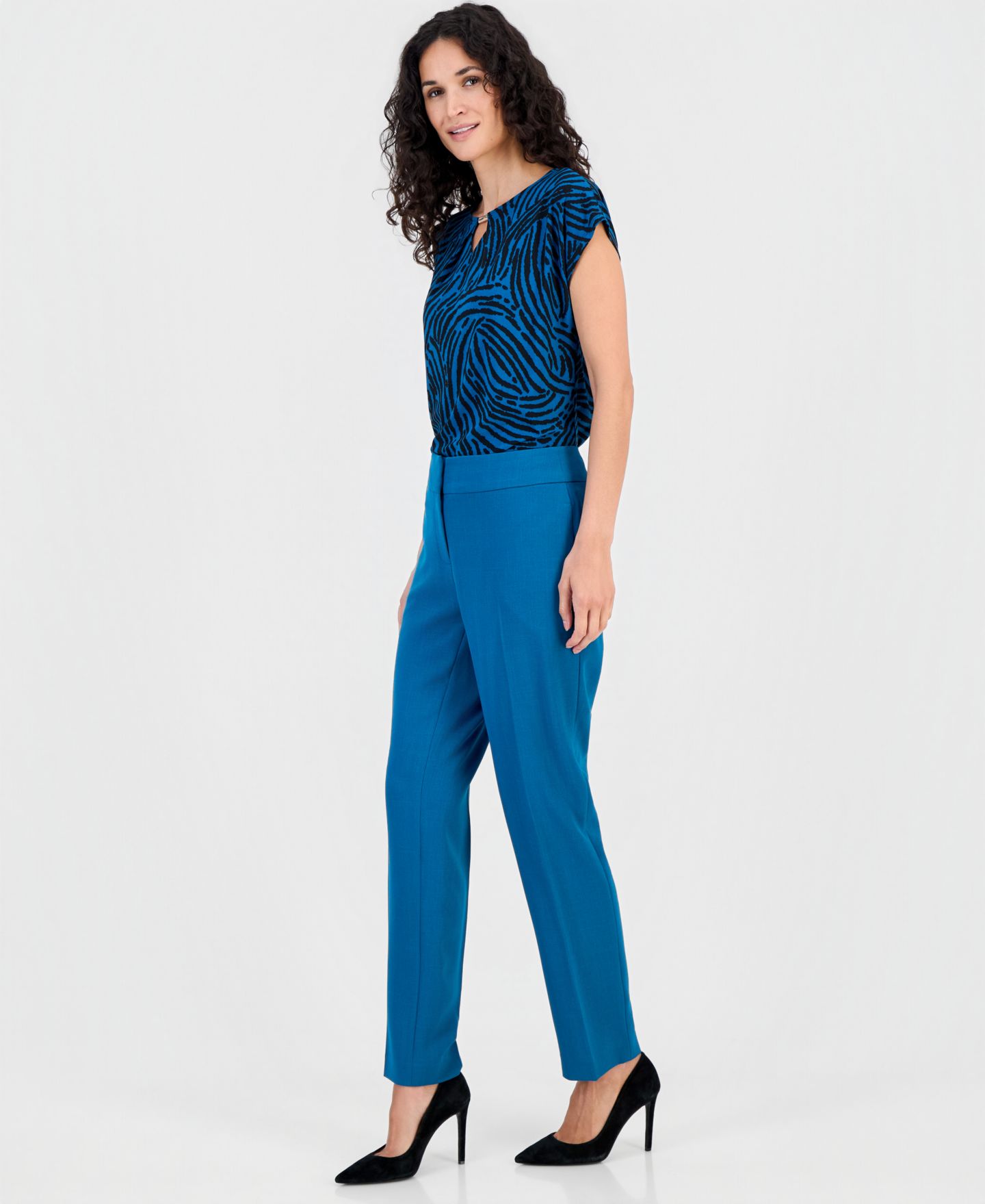 Женские брюки Kasper Ava Straight-Leg Crepe, цвет: Бирюзовый — фото 3