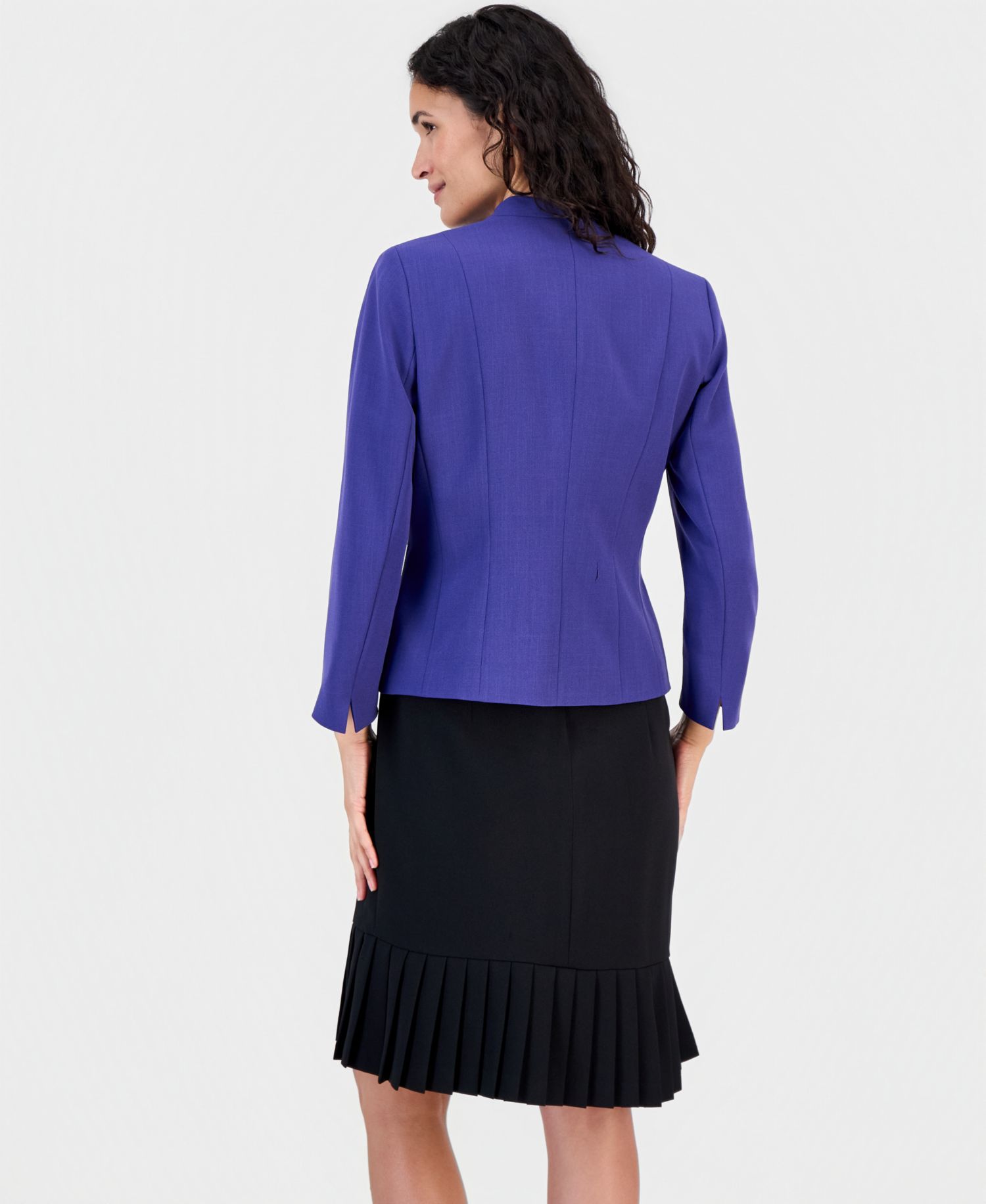 Women's 3/4-Sleeve Open-Front Collarless Cardigan Blazer