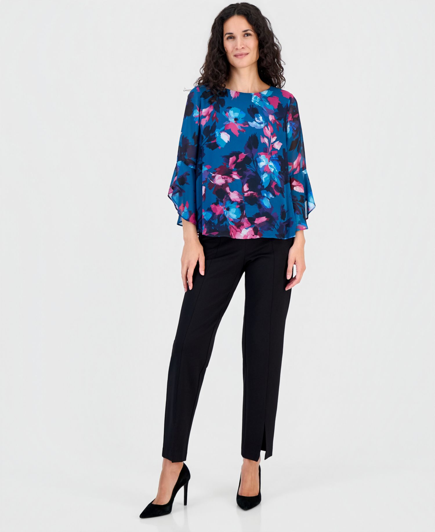 Women's Crewneck Ruffle-Sleeve Blouse