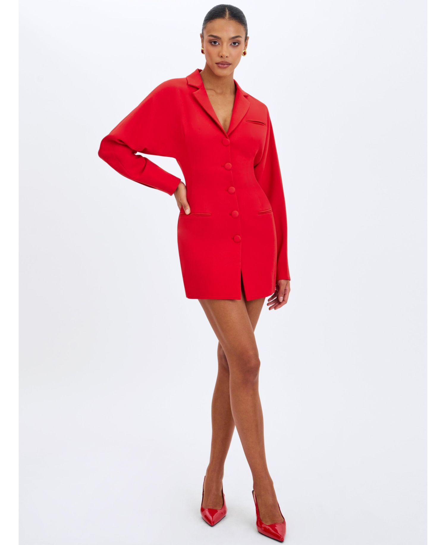 Women Blythe Cherry Red Batwing Blazer Mini Dress