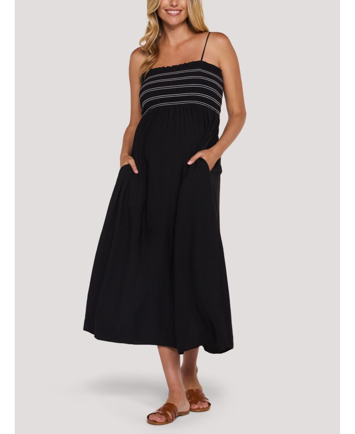 Women's Motherhood Smocked Maxi Dress With Removable Straps