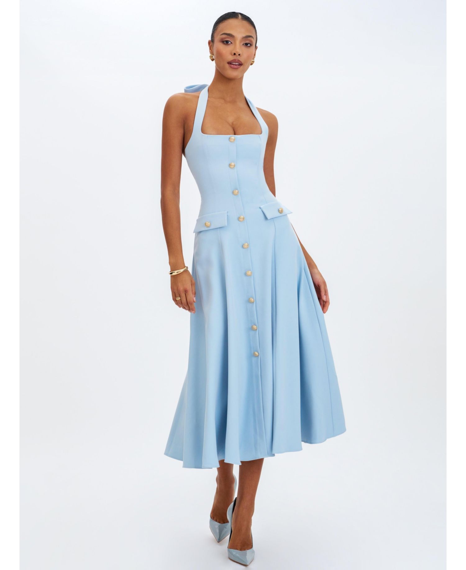 Women's Gillian Mist Blue Halter A-Line Midi Dress
