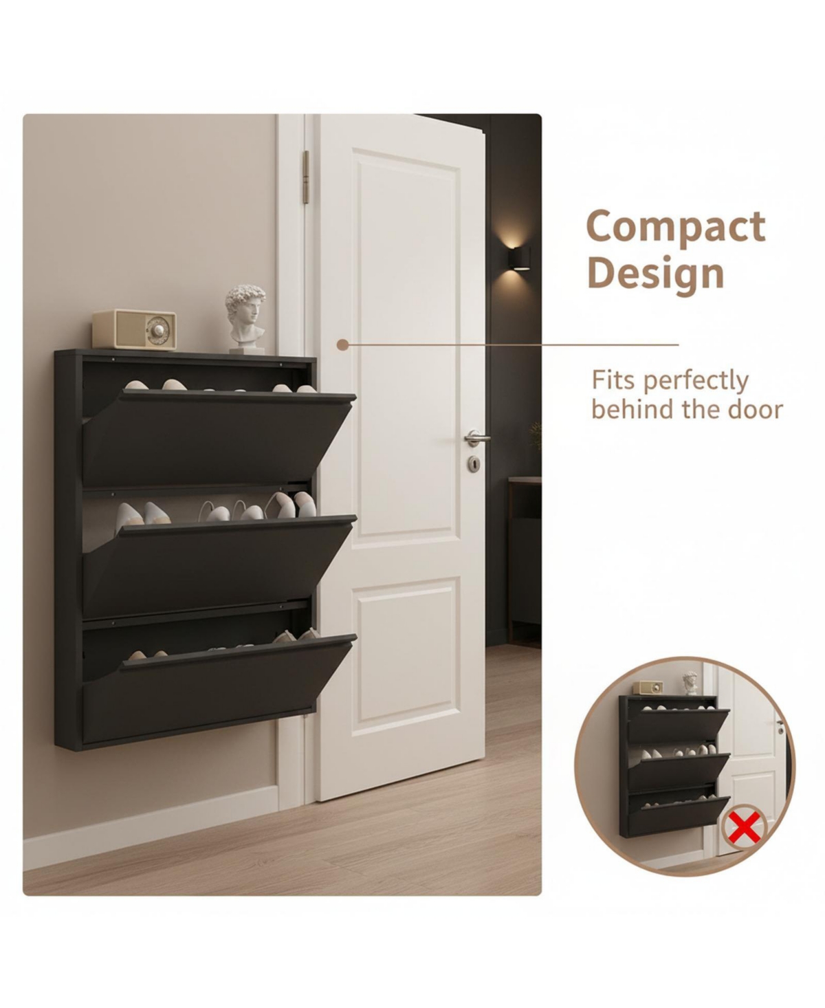 Yigii Wall Mount Metal Shoe Cabinet Narrow Entryway Storage Large Capacity All Steel