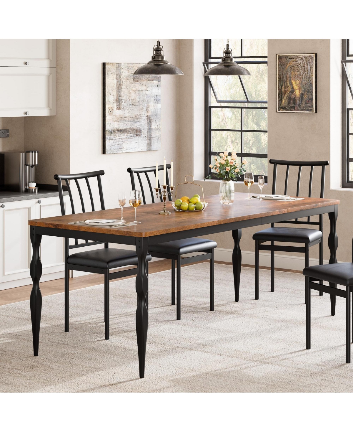 gaomon Dining Room Table 6, Mid Century Kitchen Furniture with Metal Frame Heavy Duty Legs