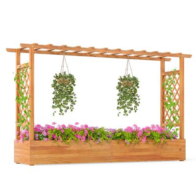 45 Inch Wooden Raised Garden Bed with Lattice Trellis for Outdoor