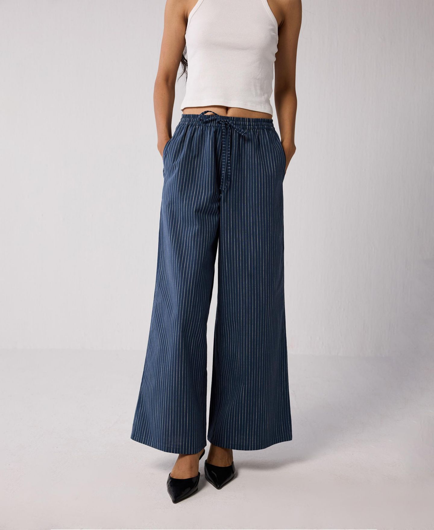 Женские брюки Reistor Wide-leg Drawstring with Stripes, цвет: Тёмный синий — фото 4