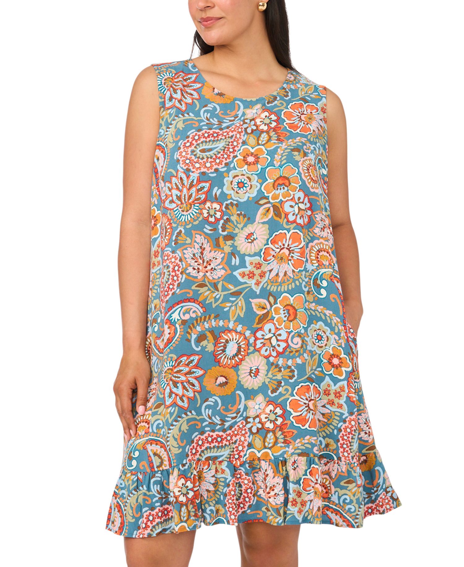 Plus Size Crewneck Sleeveless Shift Dress