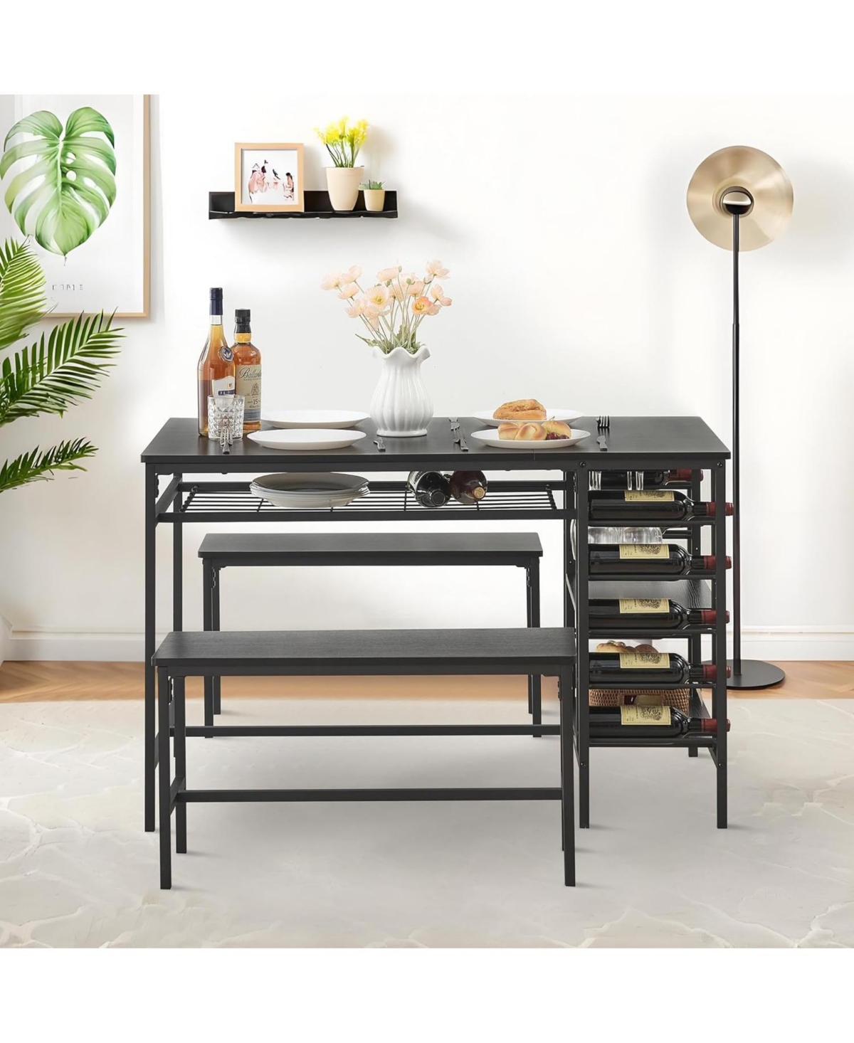 gaomon 3-Piece Dining Set for 4, Table with 2 Benches