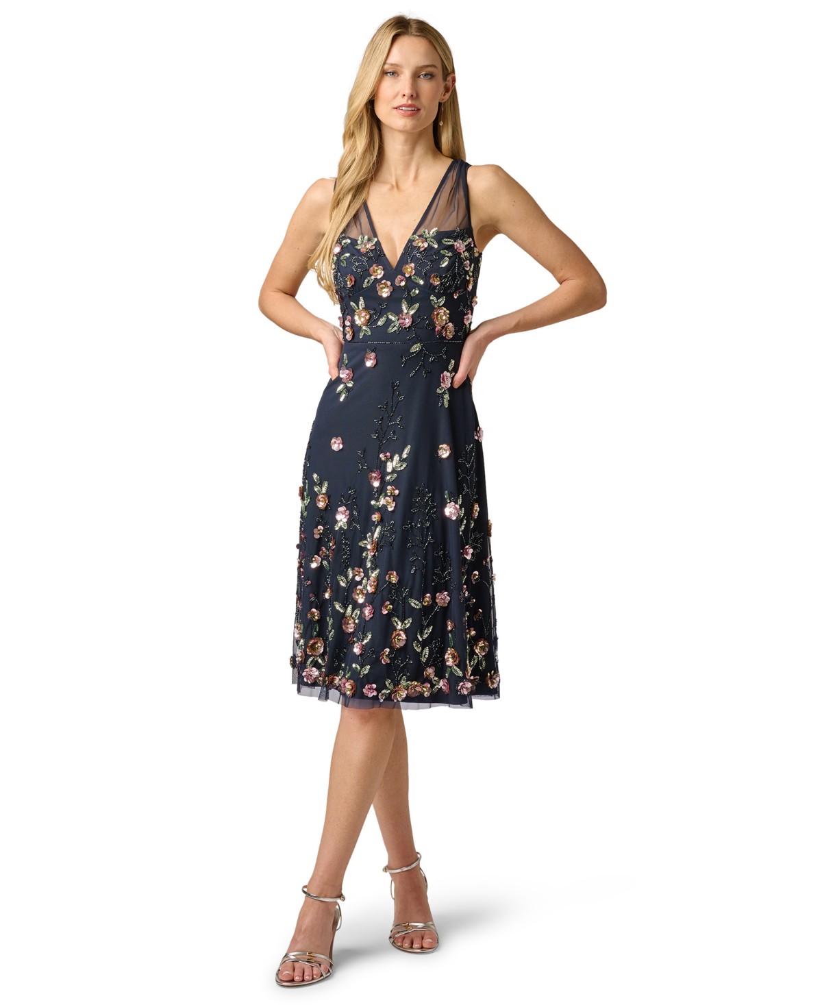 Женские платья Adrianna Papell Women's Beaded Mesh Midi Sequin Dress — фото 3