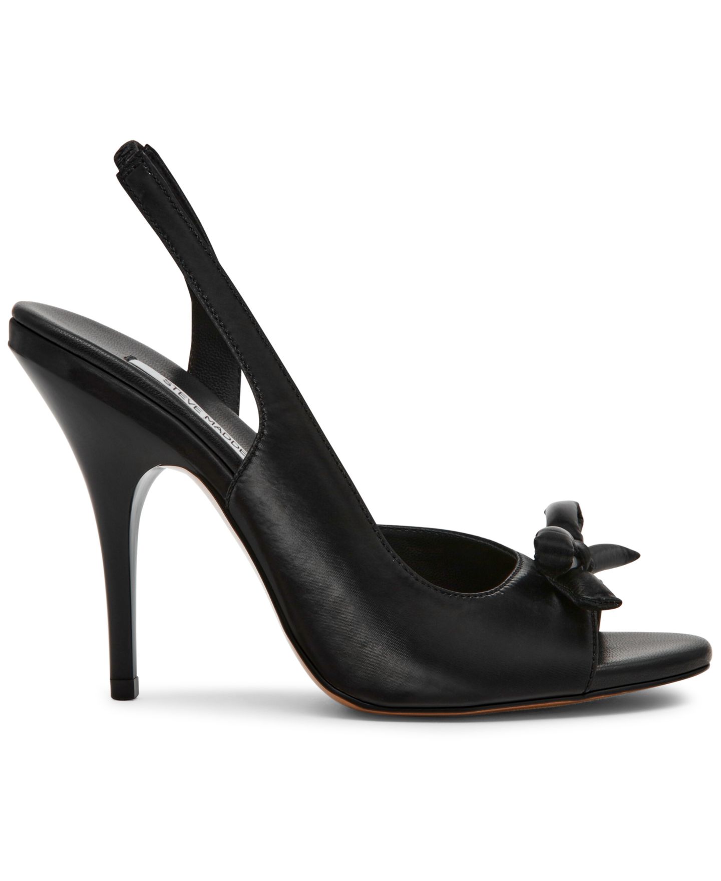 Женские туфли Steve Madden Flounce Slingback Peep-Toe Bow Pumps, цвет: Чёрный атласный — фото 2
