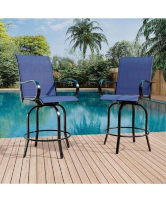 2 Piece Outdoor Swivel Bar Chairs, Patio High Swivel Bar Stools, All Weather Back Armrest Patio Chairs, Outdoor Rotating Chair Counter Height