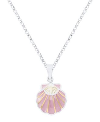 Pink Mother of Pearl Scallop Pendant Necklace in Sterling Silver