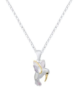 Imitation Pearl Hummingbird Pendant Necklace in Sterling Silver