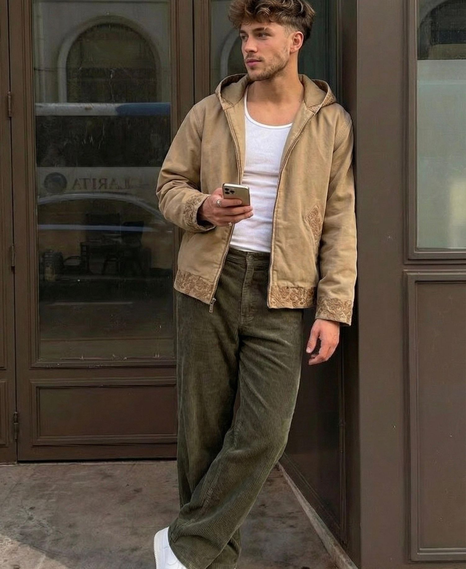 Men's Embroidered Trim Zip-Front Hooded Jacket
