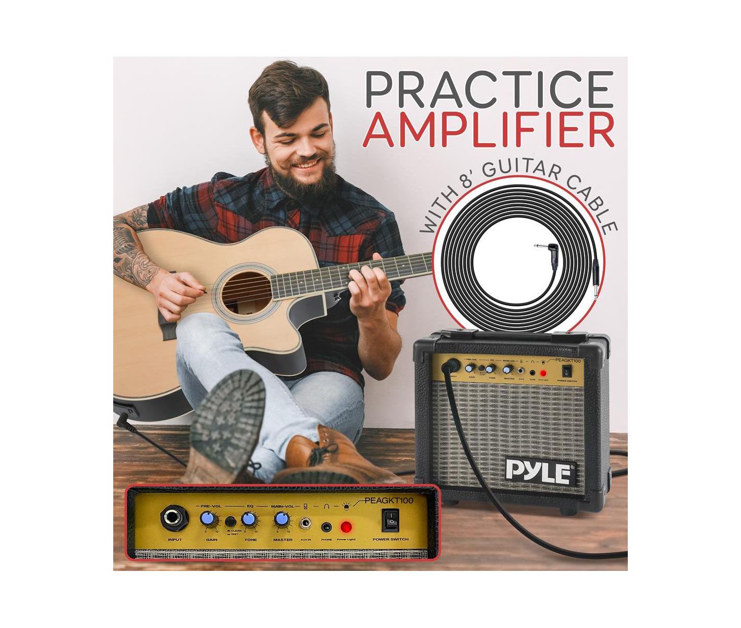 Детские игрушки Pyle Electric Acoustic Guitar Kit - 6-String Guitar with Amplifier, Digital Tuner, and Accessories, Natural Finish — фото 2