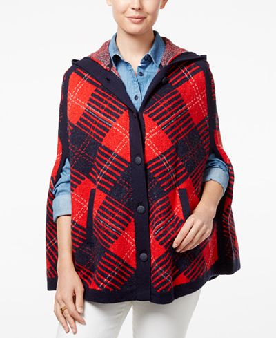 Tommy Hilfiger Helena Hooded Plaid Poncho