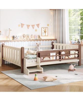 Solid Wood Floor Bed with Storage Bookcases and Stairs